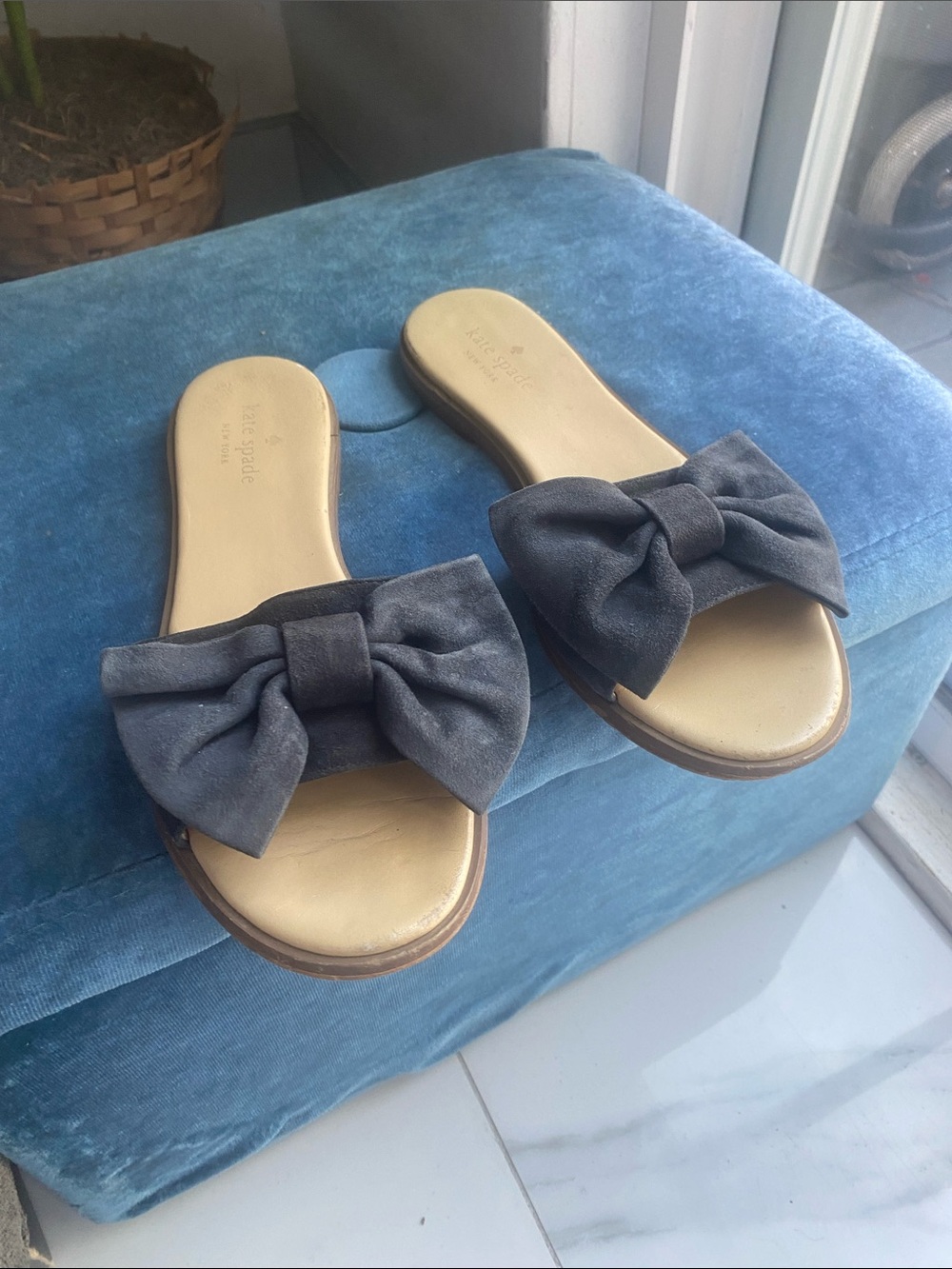 kate spade Gray Suede Bow Slide Sandals